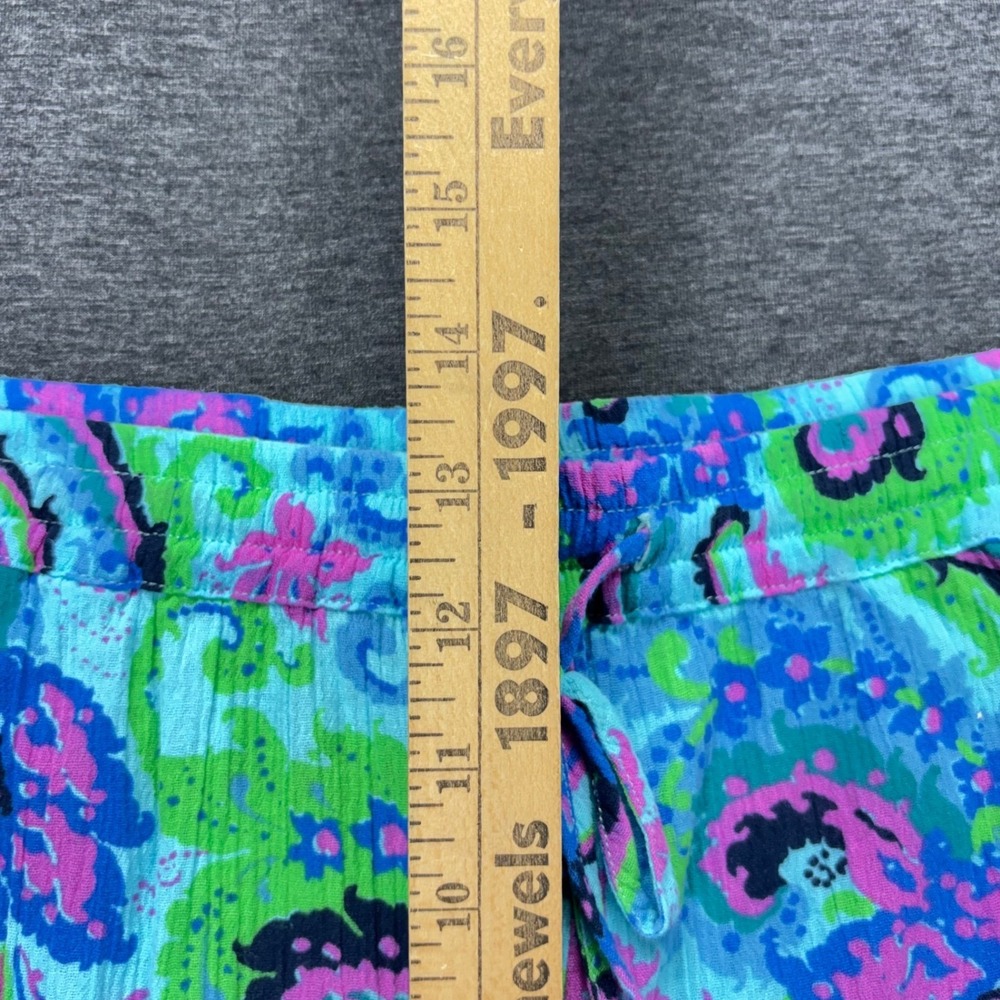 Talbots Pants Womens XL Aqua Paisley Capri Drawstring Tassel Pom Hem 100% Cotton - Picture 4 of 12
